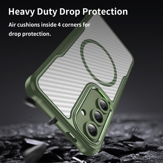 For Samsung Galaxy S24+ 5G Carbon Fiber Texture MagSafe Translucent Phone Case(Green)