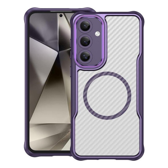 For Samsung Galaxy S24+ 5G Carbon Fiber Texture MagSafe Translucent Phone Case(Purple)