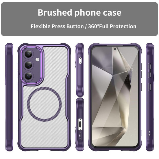 For Samsung Galaxy S24+ 5G Carbon Fiber Texture MagSafe Translucent Phone Case(Purple)