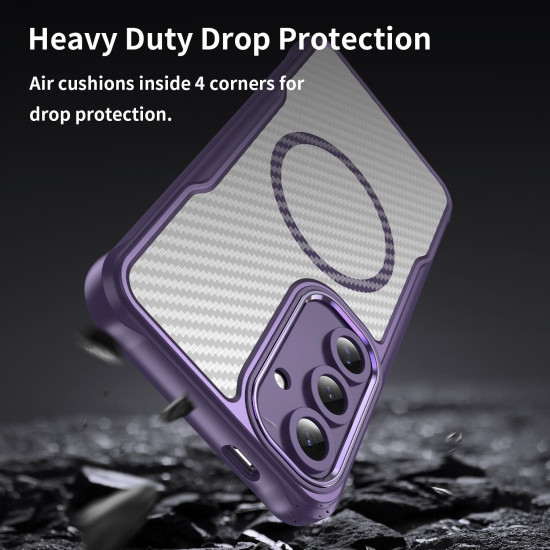 For Samsung Galaxy S24+ 5G Carbon Fiber Texture MagSafe Translucent Phone Case(Purple)