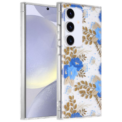 For Samsung Galaxy S24+ 5G Dual-side Laminating IMD PC Hybrid TPU Phone Case(Blue Peony)