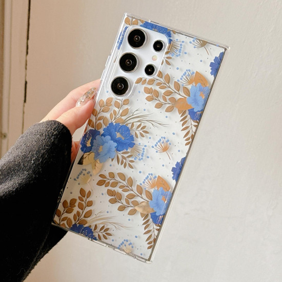 For Samsung Galaxy S24+ 5G Dual-side Laminating IMD PC Hybrid TPU Phone Case(Blue Peony)