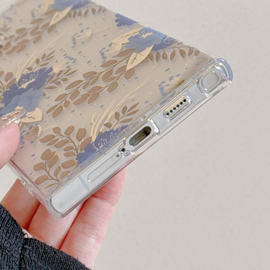 For Samsung Galaxy S24+ 5G Dual-side Laminating IMD PC Hybrid TPU Phone Case(Blue Peony)