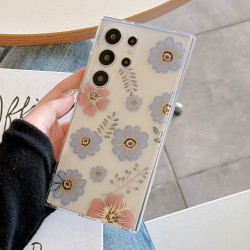 For Samsung Galaxy S24+ 5G Dual-side Laminating IMD PC Hybrid TPU Phone Case(Blue Flower)