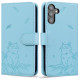 For Samsung Galaxy S24+ 5G Cute Cat Embossed Leather Phone Case(Sky Blue)
