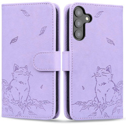 For Samsung Galaxy S24+ 5G Cute Cat Embossed Leather Phone Case(Purple)