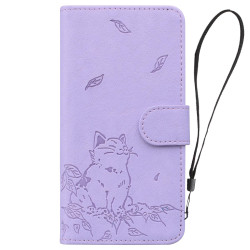 For Samsung Galaxy S24+ 5G Cute Cat Embossed Leather Phone Case(Purple)