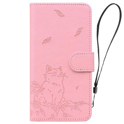 For Samsung Galaxy S24+ 5G Cute Cat Embossed Leather Phone Case(Pink)