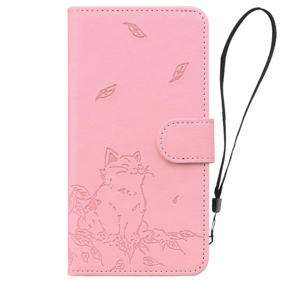 For Samsung Galaxy S24+ 5G Cute Cat Embossed Leather Phone Case(Pink)