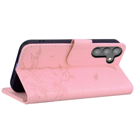 For Samsung Galaxy S24+ 5G Cute Cat Embossed Leather Phone Case(Pink)