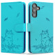 For Samsung Galaxy S24+ 5G Cute Cat Embossed Leather Phone Case(Lake Blue)