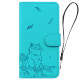 For Samsung Galaxy S24+ 5G Cute Cat Embossed Leather Phone Case(Lake Blue)