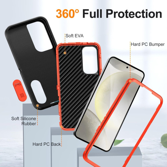 For Samsung Galaxy S24+ 5G Defender Gen2 Rugged PC + Silicone Phone Case with Holder(Black+Orange)