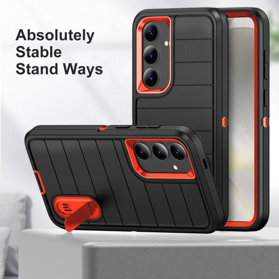 For Samsung Galaxy S24+ 5G Defender Gen2 Rugged PC + Silicone Phone Case with Holder(Black+Orange)