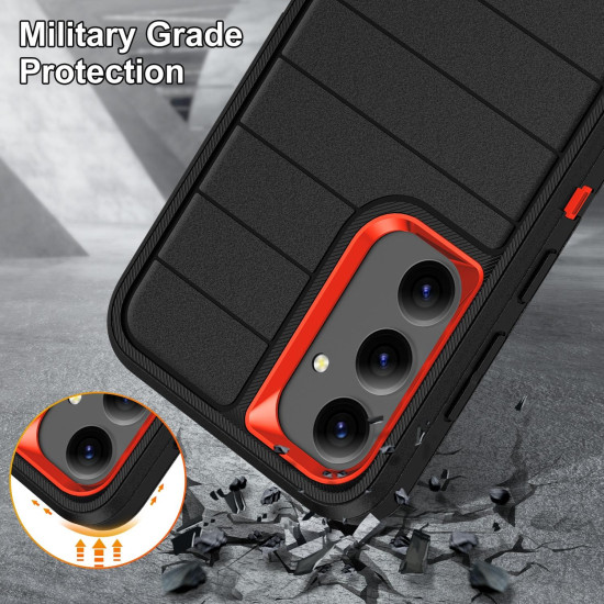 For Samsung Galaxy S24+ 5G Defender Gen2 Rugged PC + Silicone Phone Case with Holder(Black+Orange)