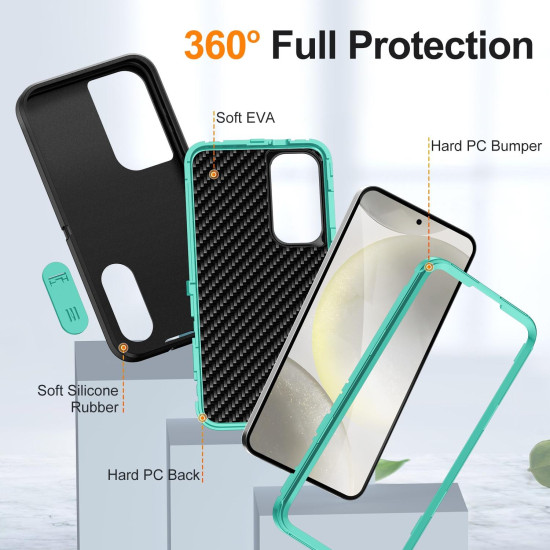 For Samsung Galaxy S24+ 5G Defender Gen2 Rugged PC + Silicone Phone Case with Holder(Black+Cyan)