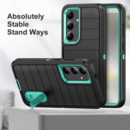 For Samsung Galaxy S24+ 5G Defender Gen2 Rugged PC + Silicone Phone Case with Holder(Black+Cyan)