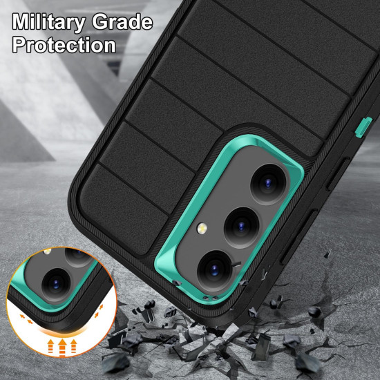 For Samsung Galaxy S24+ 5G Defender Gen2 Rugged PC + Silicone Phone Case with Holder(Black+Cyan)