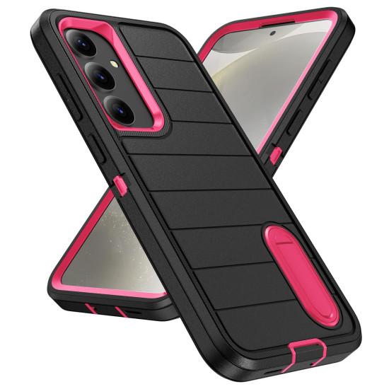 For Samsung Galaxy S24+ 5G Defender Gen2 Rugged PC + Silicone Phone Case with Holder(Black+Pink)