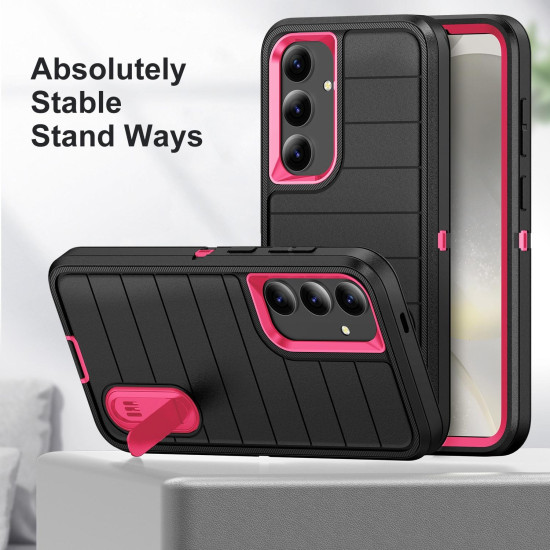 For Samsung Galaxy S24+ 5G Defender Gen2 Rugged PC + Silicone Phone Case with Holder(Black+Pink)