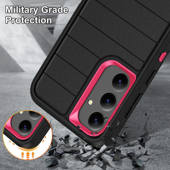 For Samsung Galaxy S24+ 5G Defender Gen2 Rugged PC + Silicone Phone Case with Holder(Black+Pink)