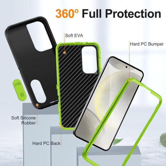 For Samsung Galaxy S24+ 5G Defender Gen2 Rugged PC + Silicone Phone Case with Holder(Black+Green)