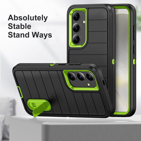 For Samsung Galaxy S24+ 5G Defender Gen2 Rugged PC + Silicone Phone Case with Holder(Black+Green)