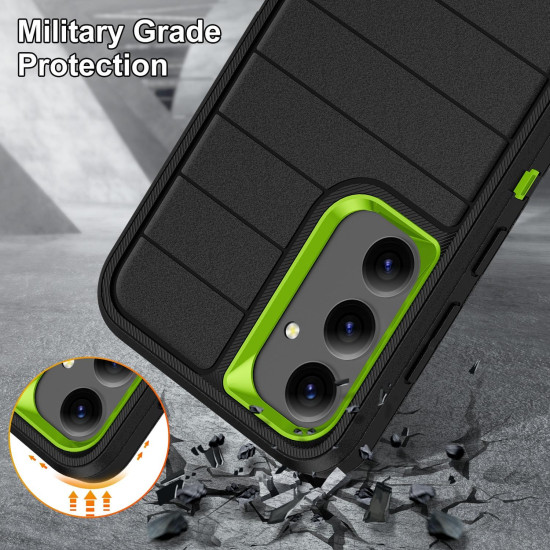 For Samsung Galaxy S24+ 5G Defender Gen2 Rugged PC + Silicone Phone Case with Holder(Black+Green)