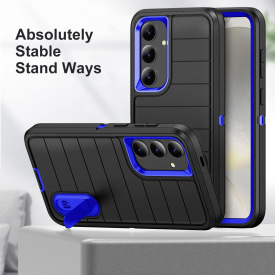 For Samsung Galaxy S24+ 5G Defender Gen2 Rugged PC + Silicone Phone Case with Holder(Black+Dark Blue)