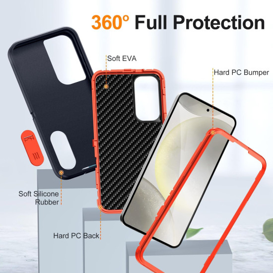 For Samsung Galaxy S24+ 5G Defender Gen2 Rugged PC + Silicone Phone Case with Holder(Dark Blue+Orange)