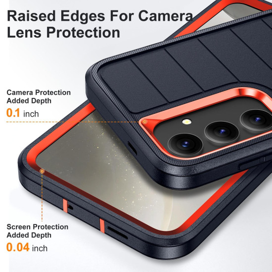 For Samsung Galaxy S24+ 5G Defender Gen2 Rugged PC + Silicone Phone Case with Holder(Dark Blue+Orange)