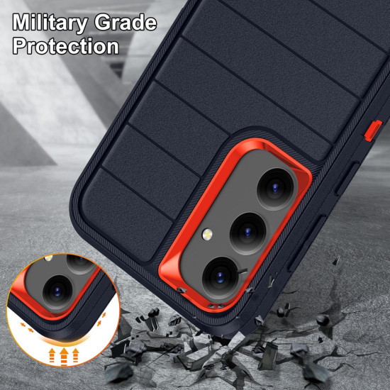 For Samsung Galaxy S24+ 5G Defender Gen2 Rugged PC + Silicone Phone Case with Holder(Dark Blue+Orange)