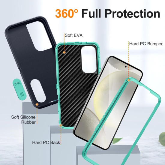 For Samsung Galaxy S24+ 5G Defender Gen2 Rugged PC + Silicone Phone Case with Holder(Dark Blue+Cyan)