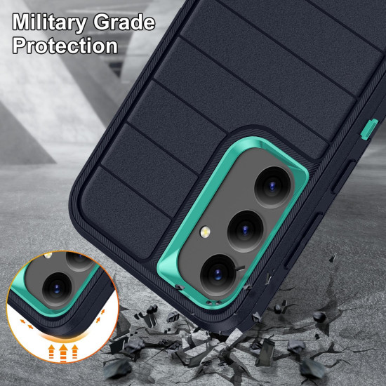 For Samsung Galaxy S24+ 5G Defender Gen2 Rugged PC + Silicone Phone Case with Holder(Dark Blue+Cyan)
