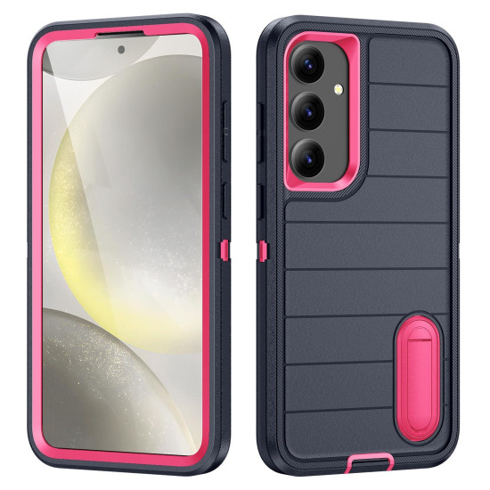 For Samsung Galaxy S24+ 5G Defender Gen2 Rugged PC + Silicone Phone Case with Holder(Dark Blue+Pink)