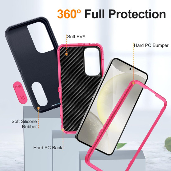 For Samsung Galaxy S24+ 5G Defender Gen2 Rugged PC + Silicone Phone Case with Holder(Dark Blue+Pink)