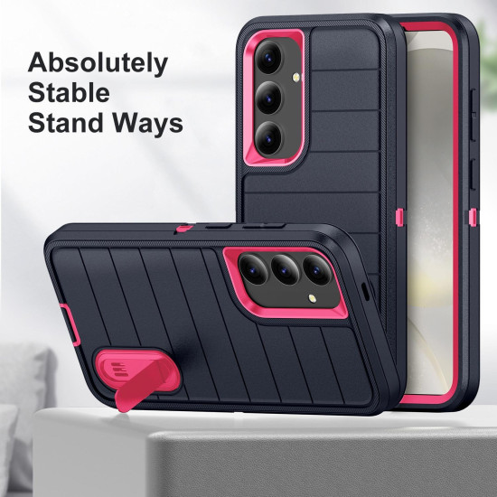 For Samsung Galaxy S24+ 5G Defender Gen2 Rugged PC + Silicone Phone Case with Holder(Dark Blue+Pink)