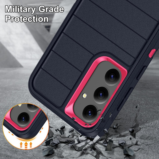 For Samsung Galaxy S24+ 5G Defender Gen2 Rugged PC + Silicone Phone Case with Holder(Dark Blue+Pink)