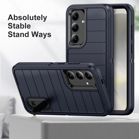 For Samsung Galaxy S24+ 5G Defender Gen2 Rugged PC + Silicone Phone Case with Holder(Dark Blue+Black)