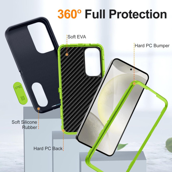 For Samsung Galaxy S24+ 5G Defender Gen2 Rugged PC + Silicone Phone Case with Holder(Dark Blue+Green)