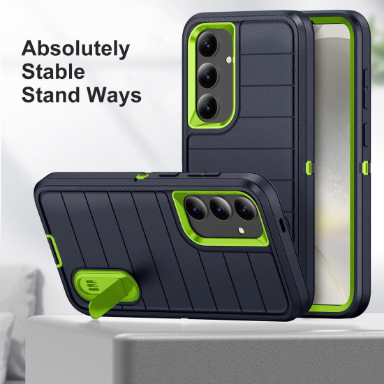 For Samsung Galaxy S24+ 5G Defender Gen2 Rugged PC + Silicone Phone Case with Holder(Dark Blue+Green)
