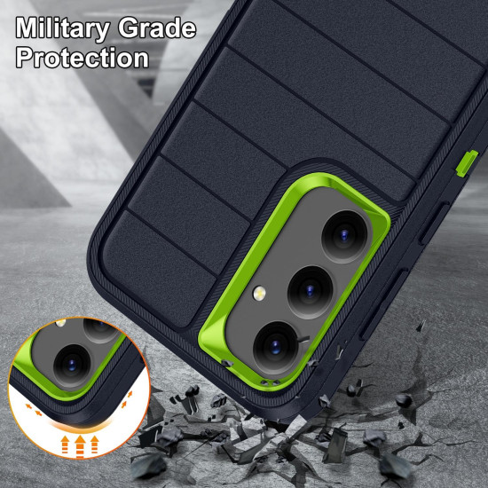 For Samsung Galaxy S24+ 5G Defender Gen2 Rugged PC + Silicone Phone Case with Holder(Dark Blue+Green)