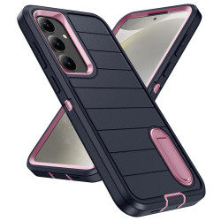For Samsung Galaxy S24+ 5G Defender Gen2 Rugged PC + Silicone Phone Case with Holder(Dark Blue+Light Pink)