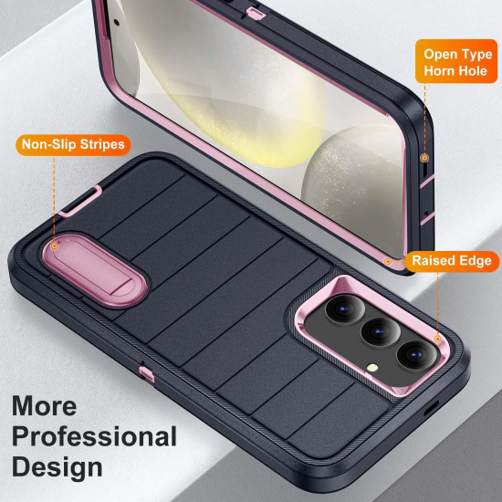 For Samsung Galaxy S24+ 5G Defender Gen2 Rugged PC + Silicone Phone Case with Holder(Dark Blue+Light Pink)
