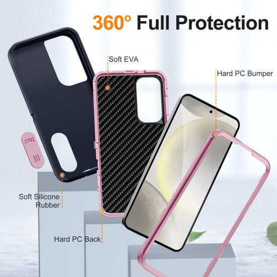 For Samsung Galaxy S24+ 5G Defender Gen2 Rugged PC + Silicone Phone Case with Holder(Dark Blue+Light Pink)