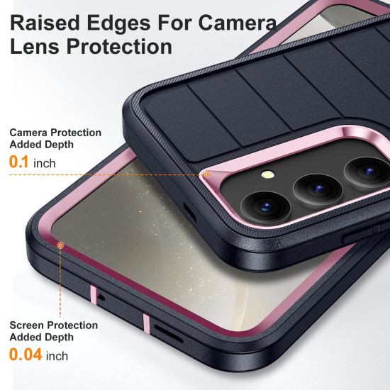 For Samsung Galaxy S24+ 5G Defender Gen2 Rugged PC + Silicone Phone Case with Holder(Dark Blue+Light Pink)