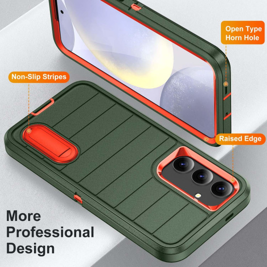 For Samsung Galaxy S24+ 5G Defender Gen2 Rugged PC + Silicone Phone Case with Holder(Dark Green+Orange)