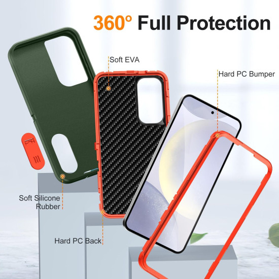 For Samsung Galaxy S24+ 5G Defender Gen2 Rugged PC + Silicone Phone Case with Holder(Dark Green+Orange)