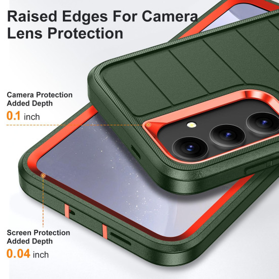 For Samsung Galaxy S24+ 5G Defender Gen2 Rugged PC + Silicone Phone Case with Holder(Dark Green+Orange)