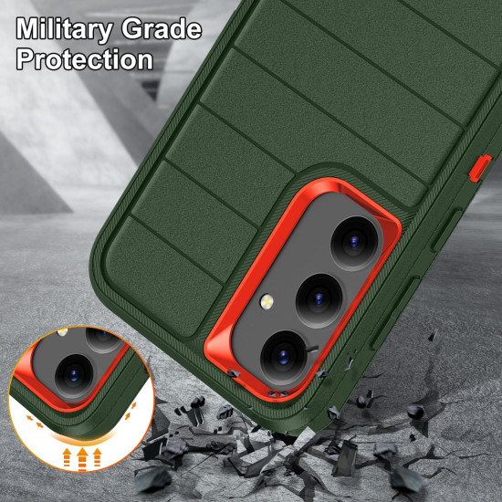 For Samsung Galaxy S24+ 5G Defender Gen2 Rugged PC + Silicone Phone Case with Holder(Dark Green+Orange)